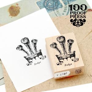 スタンプ 海外 クラウン 羽 100 Proof Press #6587 三本羽紋章 Badge Crown ラバースタンプ アンティーク｜adesso-nip
