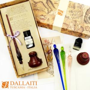 ガラスペン 万年筆 インク ウッド スタンド セット イタリア製 カリグラフィー ダライッティ DALLAITI BX63｜adesso-nip