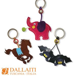 レザーキーホルダー アニマル ゾウ ウマ コウモリ 本革 イタリア製 象 馬 蝙蝠 ラッキーアイテム DALLAITI｜adesso-nip