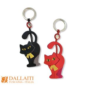 レザーキーホルダー ネコ 猫 本革 イタリア製 DALLAITI メール便可能｜adesso-nip