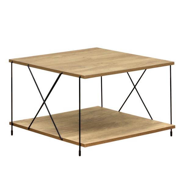 コーヒーテーブル サイドテーブル 棚付 60cm幅 正方形 木製 センターテーブル 木目柄 スチール...