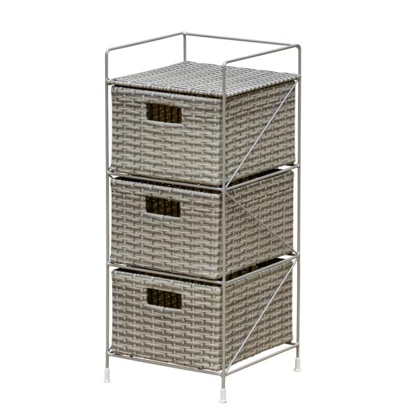 引き出し 3段 チェスト サニタリー収納 ラック シェルフ 幅25.5cm ラタン風 ランドリー収納...