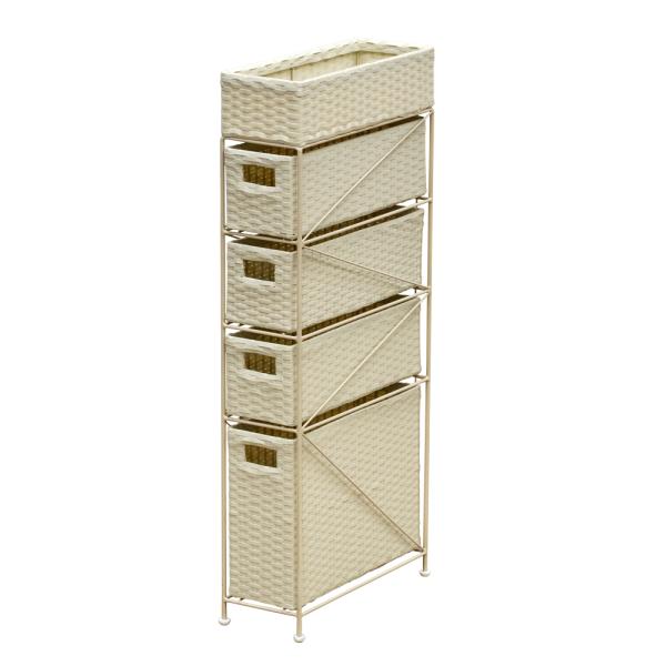ランドリー収納 ラタン風 チェスト 4段 引き出し 幅15cm 省スペース サニタリー すき間収納 ...