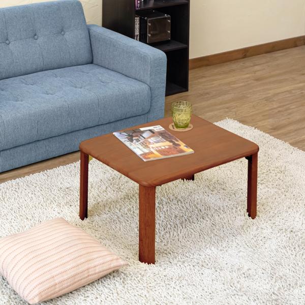 折りたたみテーブル 60cm×45cm 木製 ちゃぶ台 小さい 角丸 折れ脚 座卓 長方形 WZ-6...