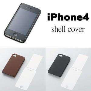 本体にぴったりフィットするiPhone4用シェルカバー（液晶保護フィルム付） レザー仕上げ/ELEC...
