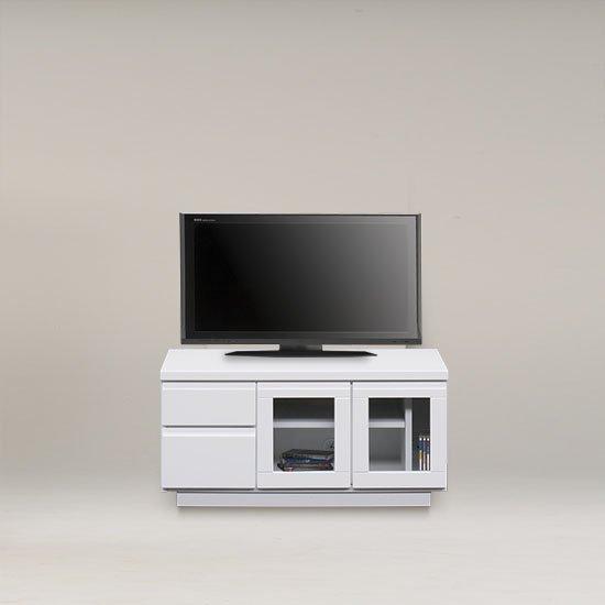 デザインテレビボード/ガラス扉付き収納テレビ台 　木製 幅90cm/ホワイト ・完成品