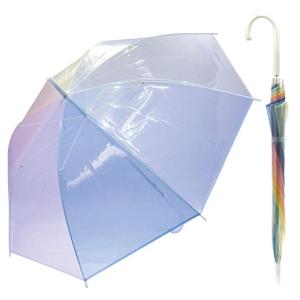 ZIP CORPORATION 透明傘 ビニール傘 おしゃれ 虹色 に輝く レインボー フィルム じょうぶ グラスファイバー 大きい 大人用 60cmの商品画像