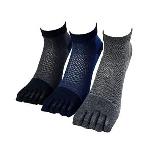 （PAXーASIAN) 靴下 メンズ 接触冷感 メッシュ スニーカー ５本指ソックス かかと付き３色アソート ３足組 #599 (25-27cm)の商品画像