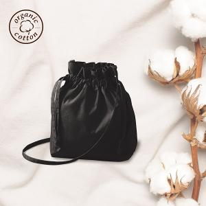 オーガニック厚手コットン巾着ショルダーバッグ ブラック ノベルティ