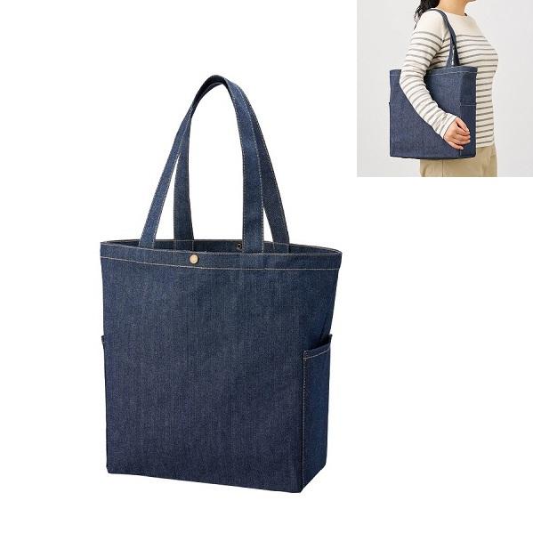 デニムバッグ サイドポケット付 肩掛け 13オンス エコバッグ 格安 景品 販促品 ノベルティ 小ロ...
