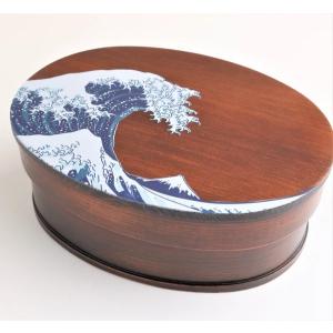 わっぱ一段弁当箱 浮世絵 浪裏 曲げワッパ わっぱ弁当箱 700ml 天然木 漆塗り 和柄｜ads