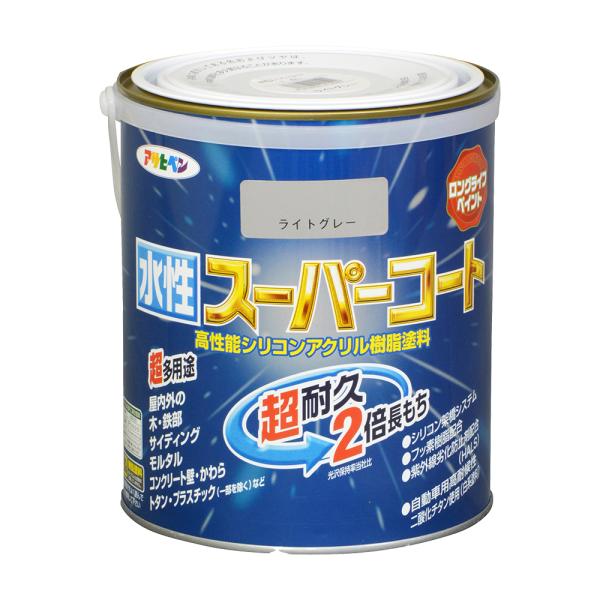 塗料 ペンキ 水性スーパーコート 1.6L ライトグレー 水性塗料 ペンキ アサヒペン