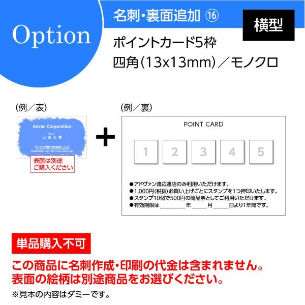 裏面追加 ポイントカード5枠・四角13x13mm・横型対応／モノクロ100枚（単品購入不可） 機能的