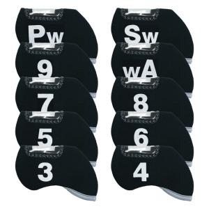 窓付き アイアンカバー 10枚 番手付き ワイドソール対応 ヘッドカバー クラブカバー ゴルフ GOLF