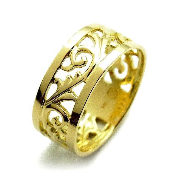 7mm幅 フルエタニティ 透かし アラベスク 唐草 平打ち リング  18金 K18 保証書付