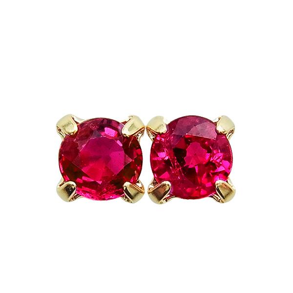 天然ルビー ピアス 0.2ct(Total) ラウンドミックスカット 18金 K18 保証書付 ルビ...