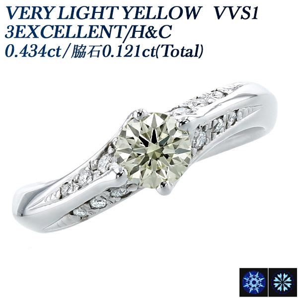 ダイヤモンド リング 0.434ct VERY LIGHT YELLOW VVS1 3EX H&amp;C ...