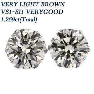 ダイヤモンド ピアス 1.269ct(Total) VERY LIGHT BROWN VS1〜SI1 VERY GOOD プラチナ Pt ソーティング付 ダイヤモンドピアス ダイヤピアス｜aemtjewelry