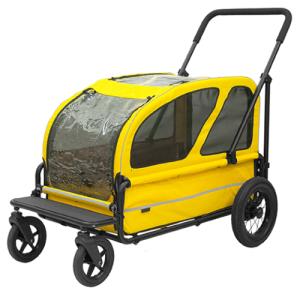ペットカート 大型犬 折りたたみ 4輪 エアバギー ドッグカート キャリッジ (ルーフ+台車) スマイルイエロー【お取り寄せ品】
