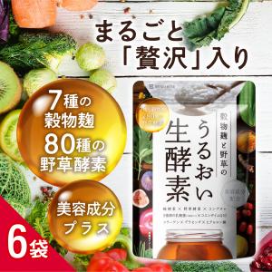 酵素 サプリ 6袋セット 穀物麹と野草のうるおい生酵素 コンブチャ 乳酸菌 80種類の野草酵素 コラーゲン ヒアルロン酸 プラセンタの商品画像