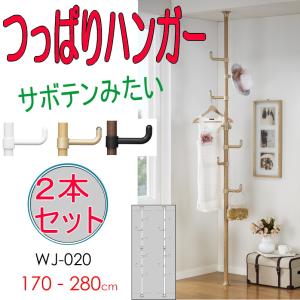 突っ張りポールハンガー 突っ張り棒 縦 フック6個 簡単設置 ワンタッチ