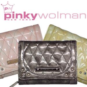 ★完売御礼★Pinky Wolman 【ピンキーウォルマン】新作レディス三折財布★高級感漂うエナメル&ラインストーン入り♪｜again