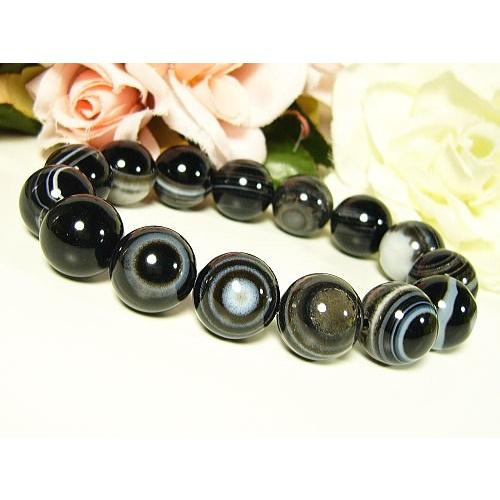 天眼メノウ(瑪瑙)/ブラック/天然石パワーストーンブレスレット14mm