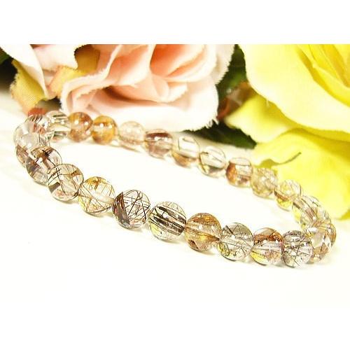 超高品質MIXミックスルチル7mm/天然石ブレスレット/1点もの