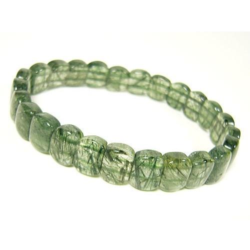 濃密緑針が凄い グリーンルチル/天然石パワーストーンバングル　エピドートインクォーツ（緑針水晶）ブレ...