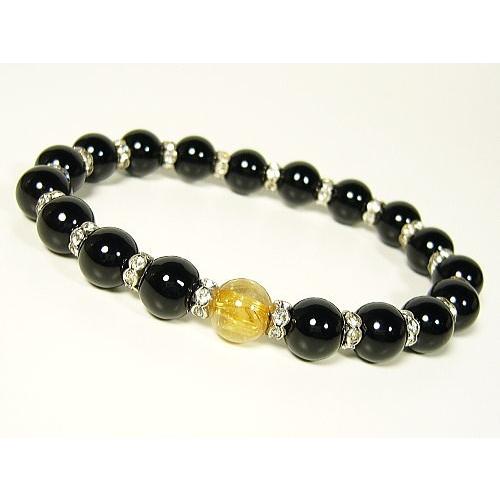 ★完売御礼★ルチルクォーツ×オニキス・ロンデル装飾/デザインブレスレット/8mm/天然石パワーストー...