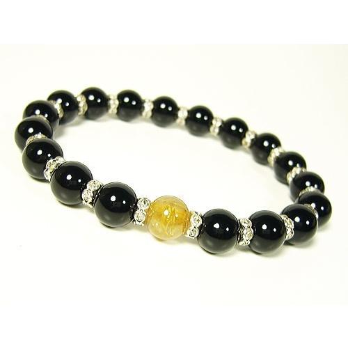 ★完売御礼★ルチルクォーツ×オニキス・ロンデル装飾/デザインブレスレット/8mm/天然石パワーストー...