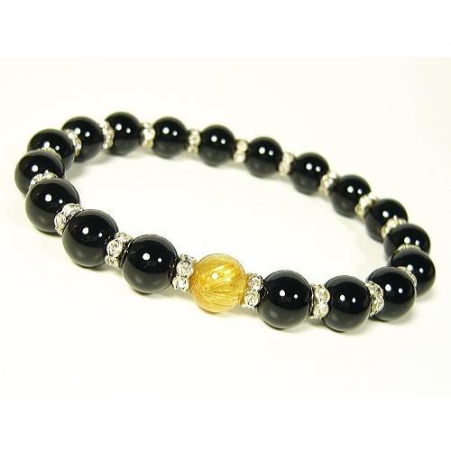 ★完売御礼★ルチルクォーツ×オニキス・ロンデル装飾/デザインブレスレット/8mm/天然石パワーストー...