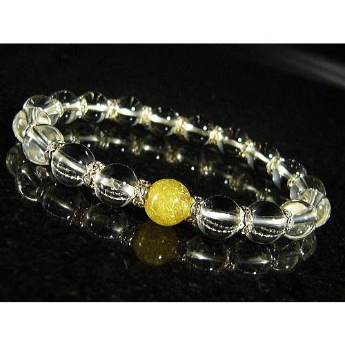 ★完売御礼★ルチルクォーツ×水晶・ロンデル装飾/デザインブレスレット/8mm/天然石パワーストーン/...