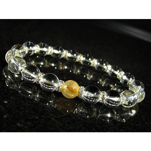 ルチルクォーツ×水晶・ロンデル装飾/デザインブレスレット/8mm/天然石パワーストーン/1点もの