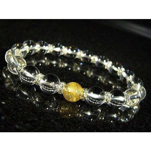 ルチルクォーツ×水晶・ロンデル装飾/デザインブレスレット/8mm/天然石パワーストーン/1点もの