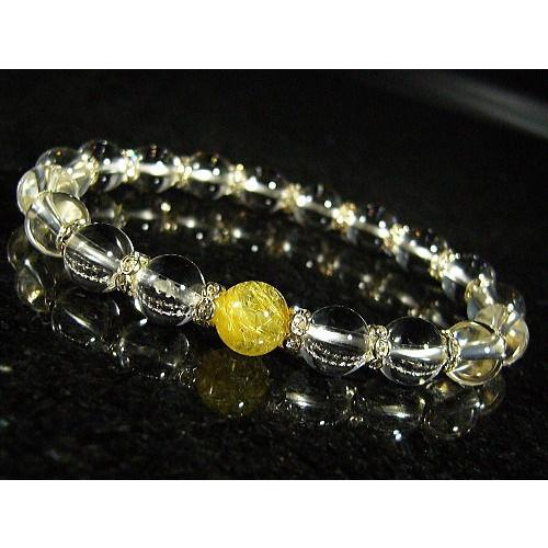 ルチルクォーツ×水晶・ロンデル装飾/デザインブレスレット/8mm/天然石パワーストーン/1点もの