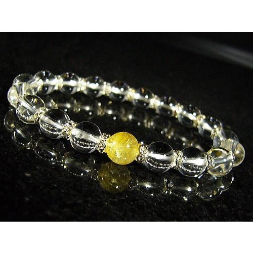 ルチルクォーツ×水晶・ロンデル装飾/デザインブレスレット/8mm/天然石パワーストーン/1点もの