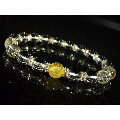 ★完売御礼★ルチルクォーツ×水晶・ロンデル装飾/デザインブレスレット/8mm/天然石パワーストーン/...