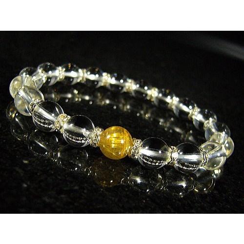 ★完売御礼★ルチルクォーツ×水晶・ロンデル装飾/デザインブレスレット/8mm/天然石パワーストーン/...