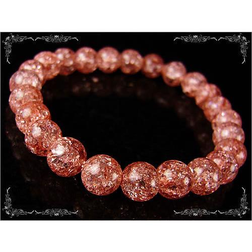 レッドクラック天然水晶 ブレスレット 8mm玉 爆裂水晶 天然水晶 パワーストーン メンズ レディー...