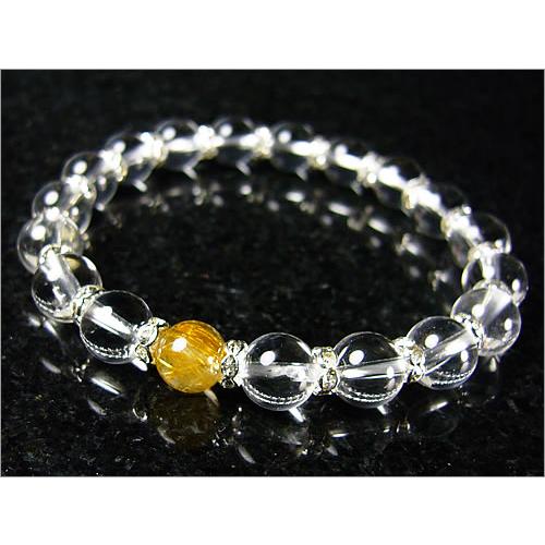 【ネコポス/ポスト投函】ルチルクォーツX天然水晶(高品質超透明）ブレスレット ルチルクォーツX本物オ...