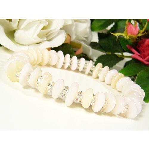 宝石ピンクオパール&amp;ボタンカット水晶/ブレスレット9-11mm/1点もの