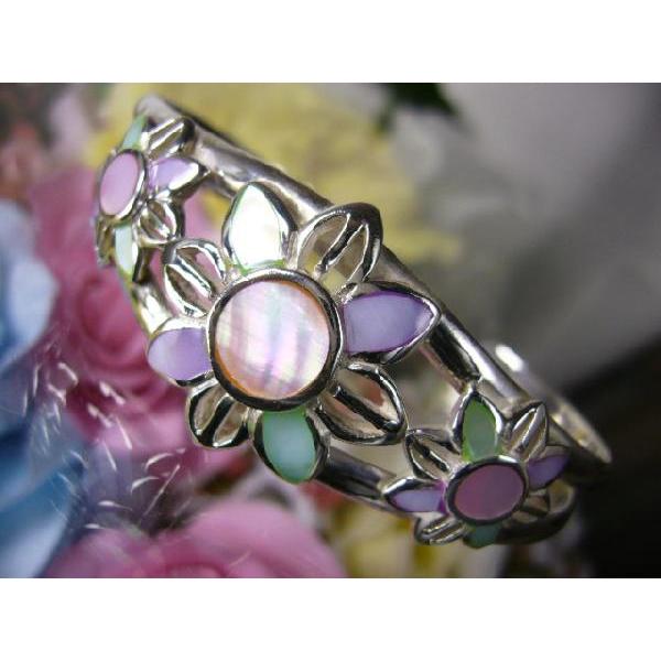 カラーシェル★手作り★ハンドメイド彫金★シルバー925バングル★