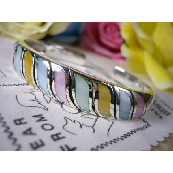 カラーシェル★手作り★ハンドメイド彫金★シルバー925バングル★