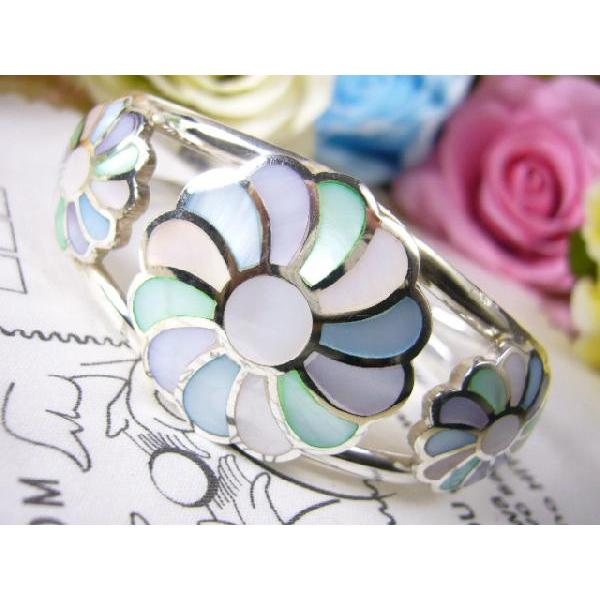 円高還元カラーシェル★手作り★ハンドメイド彫金★シルバー925バングル★