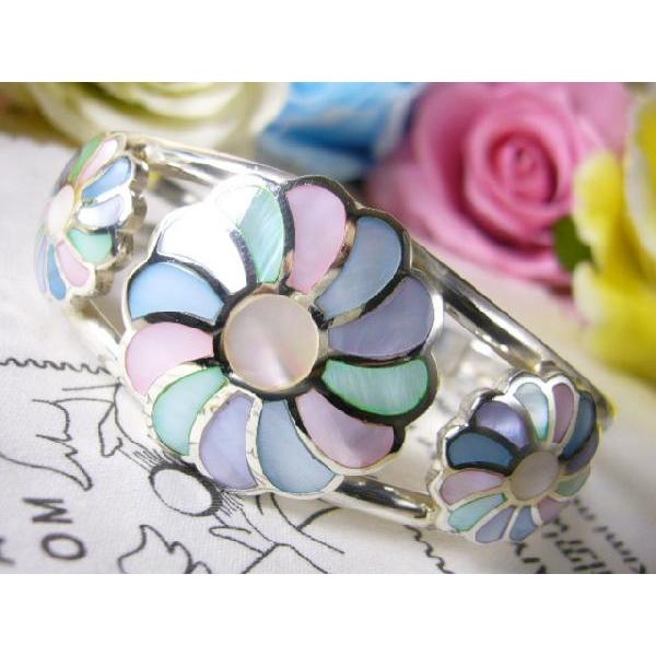 カラーシェル★手作り★ハンドメイド彫金★シルバー925バングル