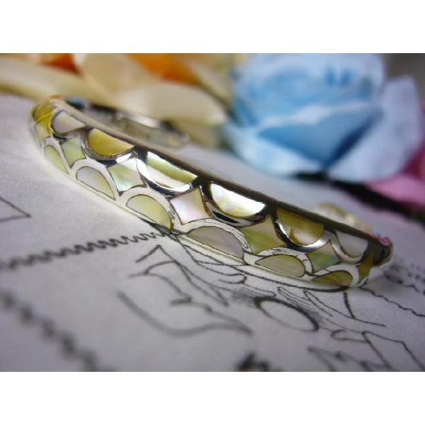 シェル★手作り★ハンドメイド彫金★シルバー925バングル★