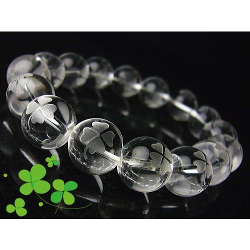 ≪完売御礼≫幸せを運ぶ四葉のクローバー/水晶パワーストーン/天然石ブレスレット/天然水晶