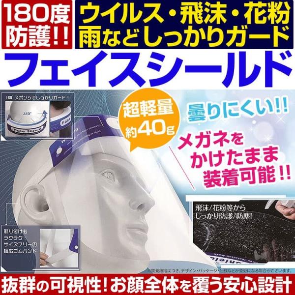 ★完売御礼★たった40グラムの超軽量 フェイスシールド ウィルス対策 飛沫カット 花粉対策 防護 防...