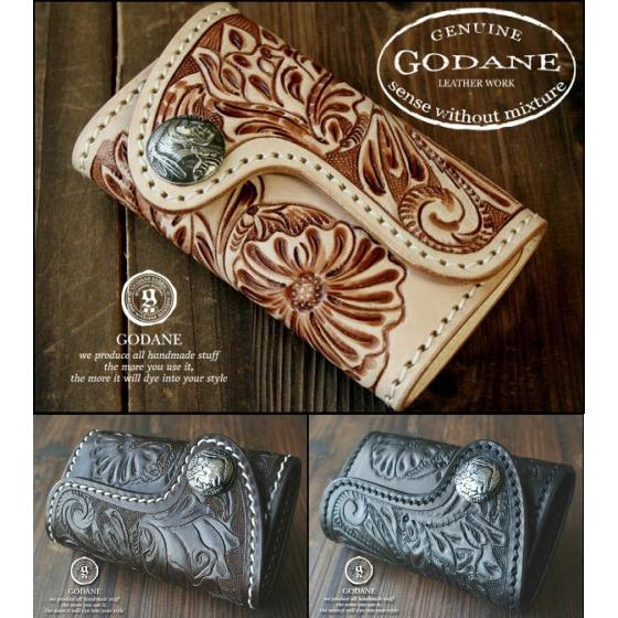 ★GODANE★≪シルバー925コンチョ≫カービングレザーキーケースspck101